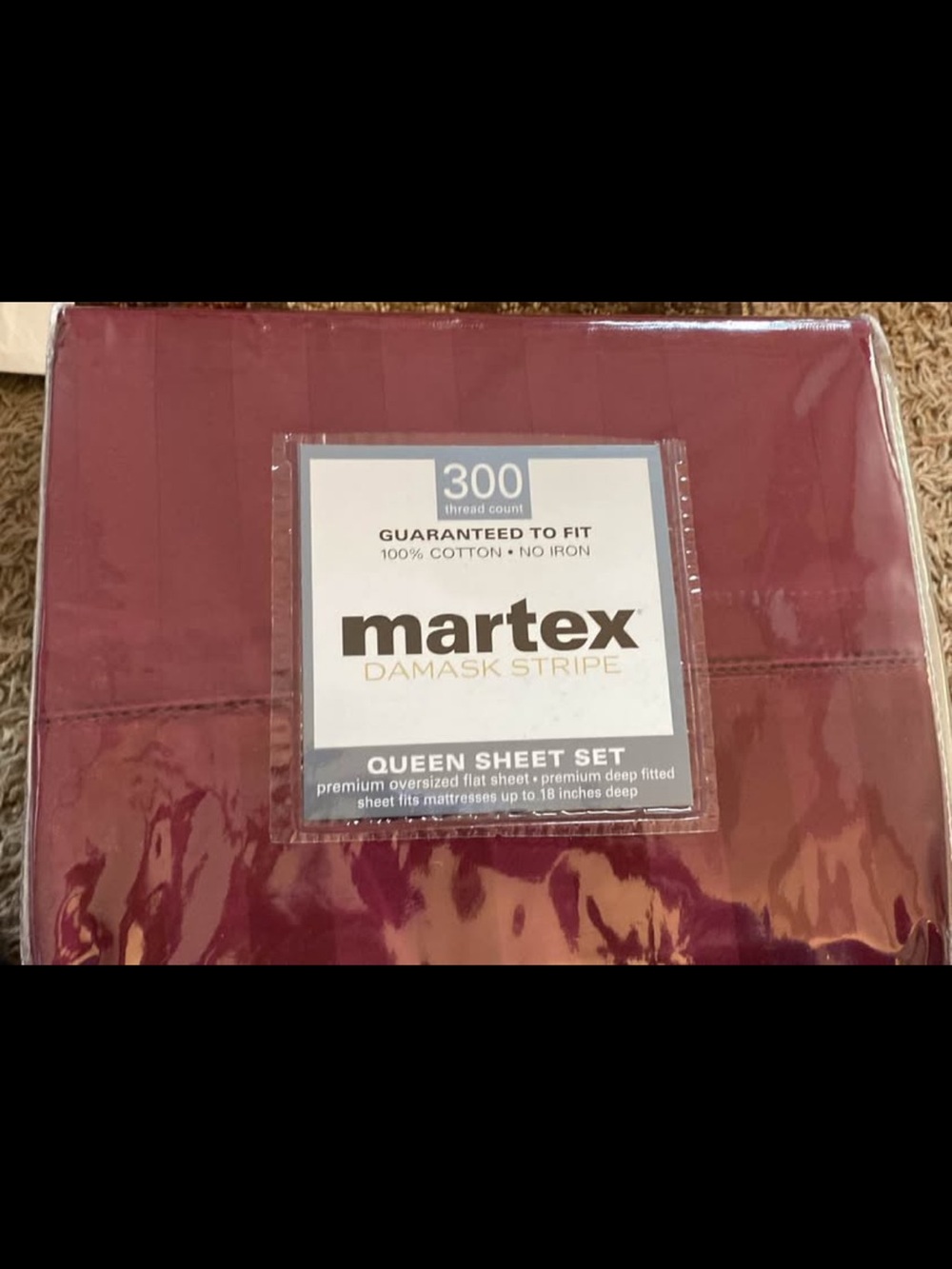 Martex Damask Stripe Queen Sheet Set in Burgundy